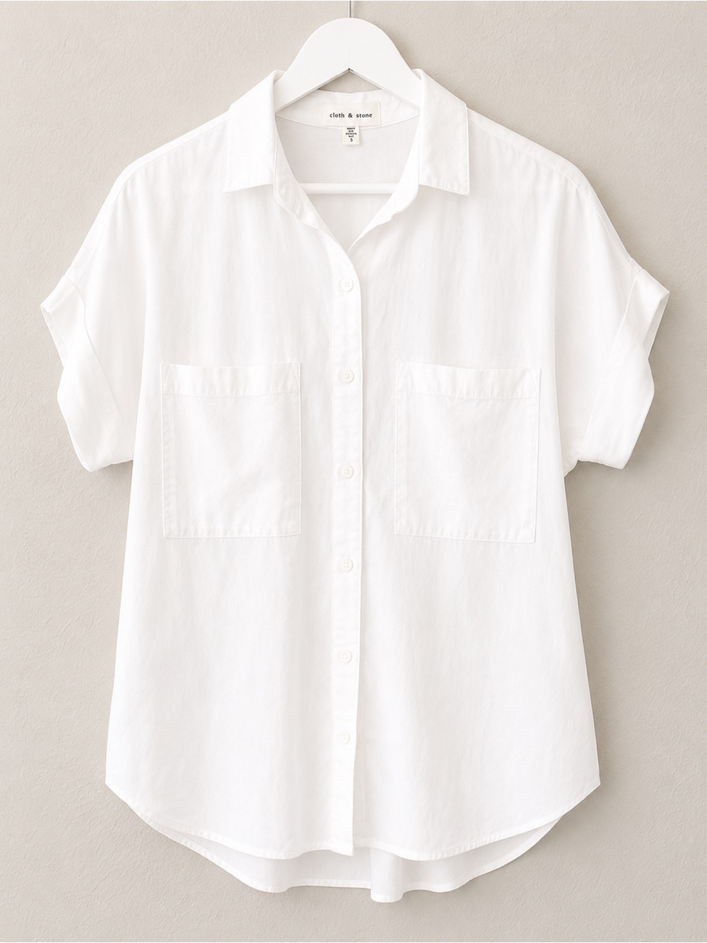 cloth & stone White Short-Sleeve Button-Front Shirt with Patch Pockets